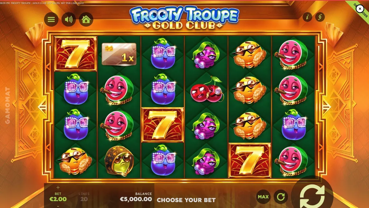 Frooty Troupe – Gold Club স্লট গেমের বিলাসবহুল ইন্টারফেস